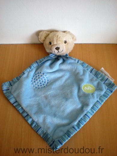 Doudou Ours Pioupiou merveilles Bleu velours dessus rayee dessous 