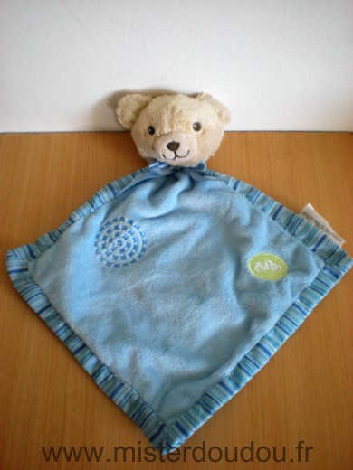 Doudou Ours Pioupiou merveilles Bleu velours dessus rayee dessous 