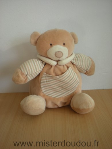 Doudou Ours Playkids Marron bras et poche avant rayes 