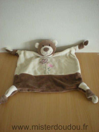 Doudou Ours Playkids Marron ecru fleurs 