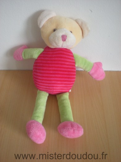 Doudou Ours Playkids Rose vert 