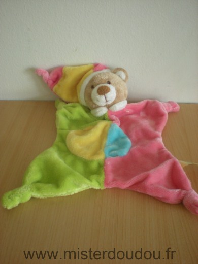 Doudou Ours Plush et company Rose vert jaune bleu 