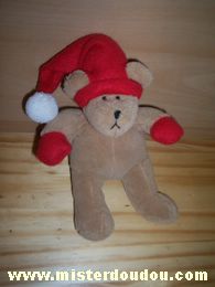 Doudou Ours Plush4you Marron bonnet rouge 