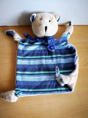 Doudou Ours Pommette Beige bleu rayures 