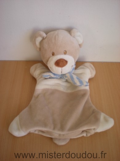 Doudou Ours Pommette Beige echarpe rayee bleu 