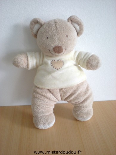 Doudou Ours Pommette Beige tshirt jaune coeur beige 