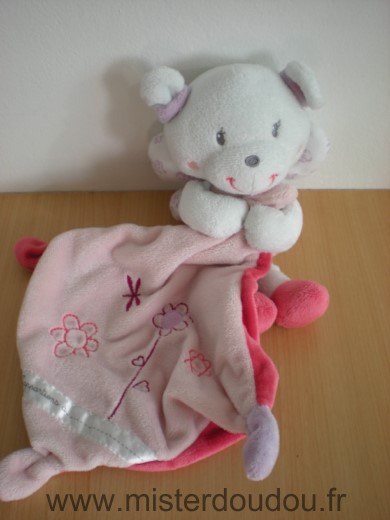 Doudou Ours Pommette Blanc ailes roses motifs fleurs 