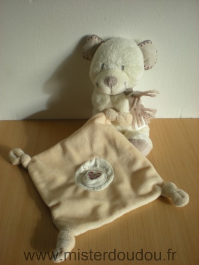 Doudou Ours Pommette Ecru mouchoir beige mon coeur echarpe grise 