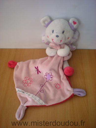 Doudou Ours Pommette Papillon rose mouchoir fleurs 