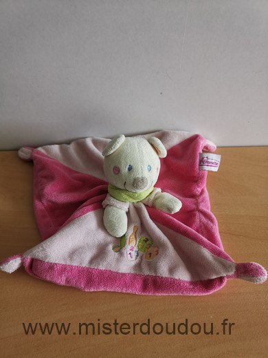 Doudou Ours Pommette Rose foulard vert 