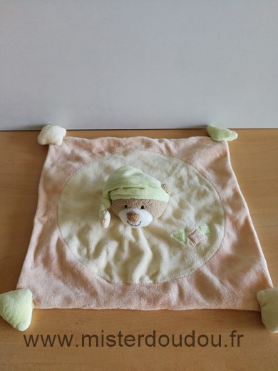 Doudou Ours Prémaman Orange jaune bonnet vert 