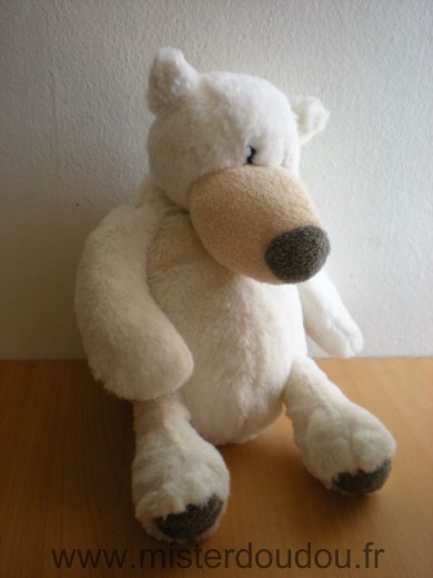 Doudou Ours Primatis Blanc nez gris 