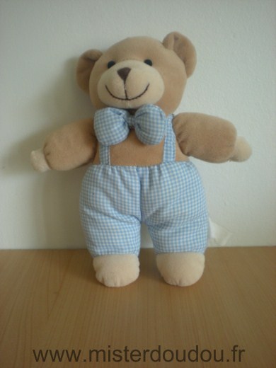 Doudou Ours Priscilla larsen Beige salopette vichy bleu 