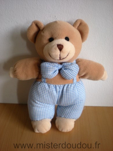 Doudou Ours Priscilla larsen Beige vichy bleu 