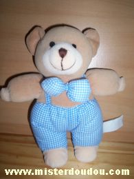 Doudou Ours Priscilla larsen Beige vichy bleu 