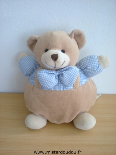 Doudou Ours Priscilla larsen Beige vichy bleu 