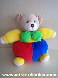 Doudou Ours Priscilla larsen Bleu jaune vert rouge 