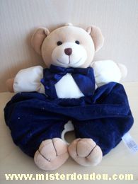 Doudou Ours Priscilla larsen Ecru bleu marine Musical