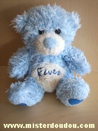 Doudou Ours Reves Bleu ventre blanc écrit rêves Avec un coeur sous les pattes