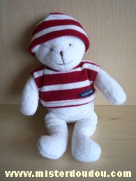 Doudou Ours Saint james Blanc tshirt bonnet rayé rouge et blanc 