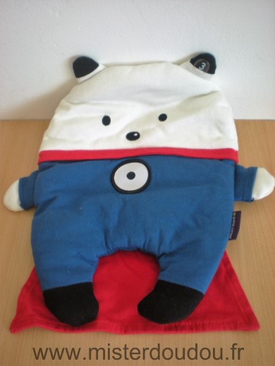 Doudou Ours Sergent major Bleu blanc cape rouge 