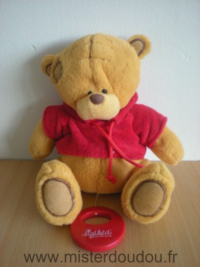 Doudou Ours Sigikid Jaune moutarde pull rouge 