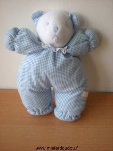 Doudou Ours Simpson trading Vichy bleu blanc 