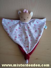 Doudou Ours Siplec Tissus blanc coeurs roses devant, velour rouge derriere 