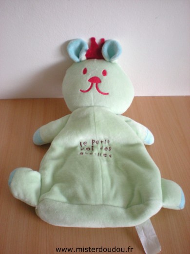 Doudou Ours Siplec Vert bleu couronne rouge , le petit roi des abeilles Poche range pyjama dans son dos