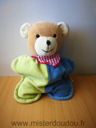 Doudou Ours Sterntaler Bleu vert foulard carreaux rouges 