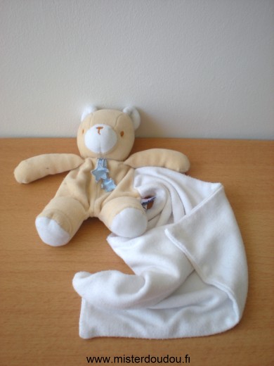 Doudou Ours Sucre d orge Beige mouchoir blanc 