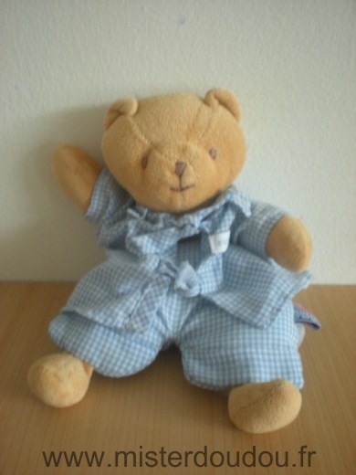 Doudou Ours Sucre d orge Beige pyjama vichy bleu 