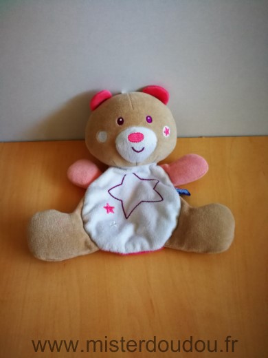 Doudou Ours Sucre d orge Beige rose blanc etoile 