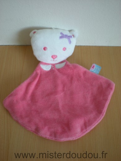 Doudou Ours Sucre d orge Rose blanc noeud mauve 