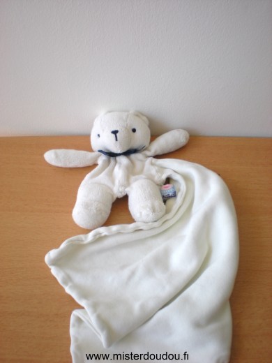 Doudou Ours Sucre d orge Tissus eponge blanc mouchoir blanc 