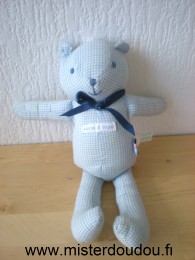 Doudou Ours Sucre d orge Vichy bleu blanc en tissus 