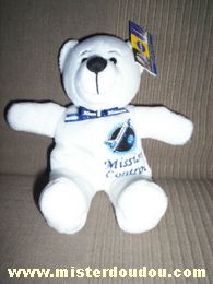 Doudou Ours Symbolz Blanc Ecrit johnson space center houston lx dans son dos et mission control sur le ventre