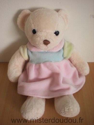 Doudou Ours Systeme u Beige robe rose bleue 