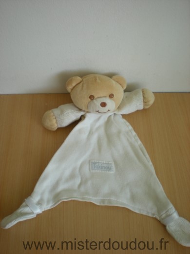 Doudou Ours Takinou Blanc bras tricot blanc 