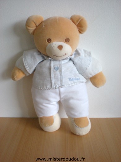 Doudou Ours Takinou Blanc chemise bleu 