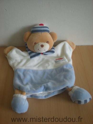 Doudou Ours Takinou Bleu blanc avec poisson rouge 