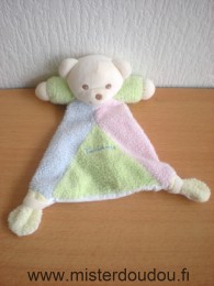 Doudou Ours Takinou Bleu vert jaune dessus tissus blanc dessous 