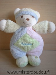 Doudou Ours Takinou Bleu vert rose jaune pastels 