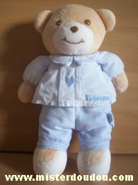 Doudou Ours Takinou Chemise rayée bleue pentalon bleu Bon état général, une legere trace sur le pied