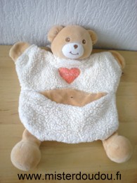 Doudou Ours Takinou Ecru beige coeur rose 