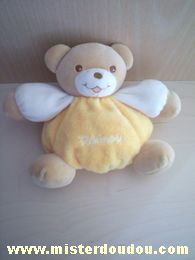 Doudou Ours Takinou Jaune blanc beige Brodé takinou sur le ventre