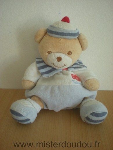 Doudou Ours Takinou Marin bleu blanc poisson rouge 