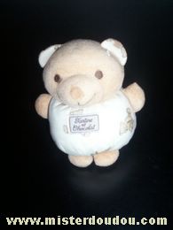 Doudou Ours Tartine et chocolat Beige écru motifs 