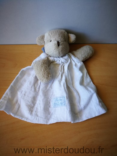 Doudou Ours Tartine et chocolat Beige  lange blanc 