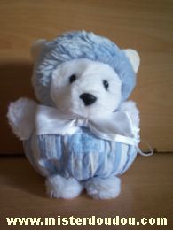 Doudou Ours Tartine et chocolat Blanc bleu Corps tissu tête en peluche